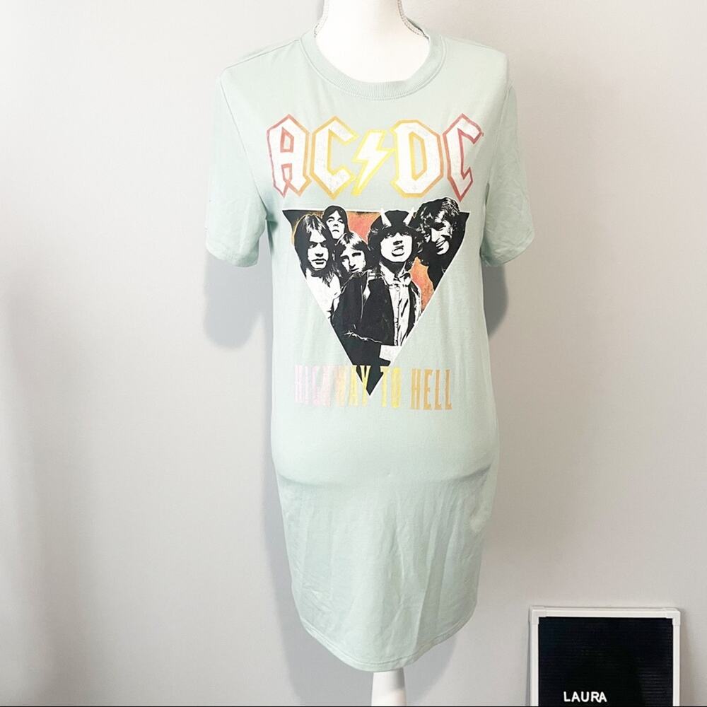 AC/DC highway to hell green T-shirt dress size small lightweight mini mint green